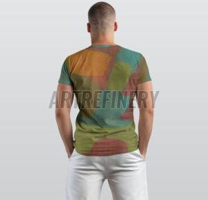 Mens Teal Blue Olive Green Stippled Block Cotton T Shirt