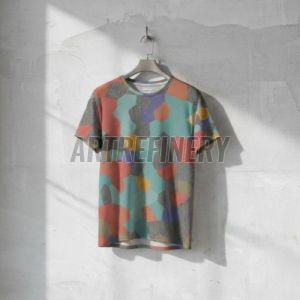 Mens Teal Coral Geometric Tessellation Cotton T Shirt