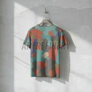 Mens Teal Coral Geometric Tessellation Cotton T Shirt