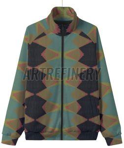 Mens Teal Geometric Harlequin Stand Collar Jacket
