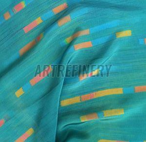 Orange Bands On Aqua Printed Fabric