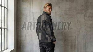 Mens Black Onyx Textured Stand Collar Jacket
