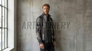 Mens Black Onyx Textured Stand Collar Jacket