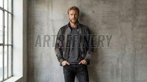 Mens Black Onyx Textured Stand Collar Jacket
