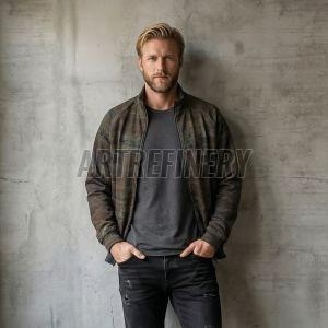 Mens Earth Tone Mosaic Texture Terra Stand Collar Jacket