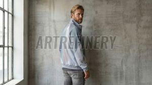 Mens Lavender Geometric Fragment Stand Collar Jacket