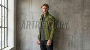 Mens Olive Green Outerwear Stand Collar Jacket