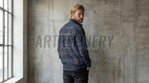 Mens Violet Urban Architectural Stand Collar Jacket