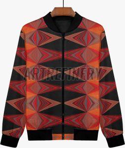 Womens Bold Orange Black Diamond Texture Bomber Jacket