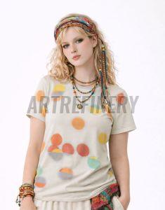 Womens Cream Orange Polka DOT Print Cotton T-Shirt