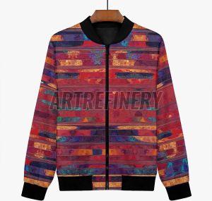 Womens Crimson Brushstroke Art Bomber Jacket