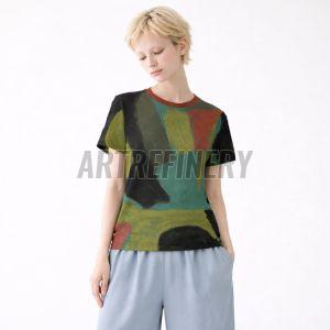 Womens Forest Teal Abstract Geometric Cotton T-Shirt