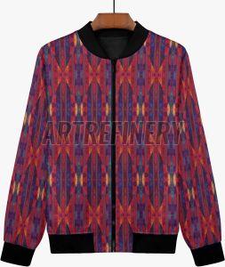 Womens Magenta Blue Painted Flame Bomber Jacket