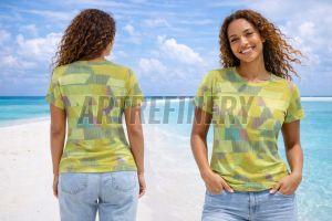 Womens Olive Green Chartreuse Geometric Triangle Texture Cotton T-Shirt