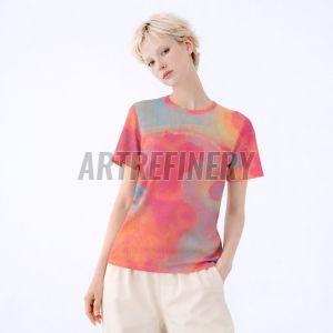Womens Pink Orange Abstract Oil Paint Texture Cotton T-Shirt