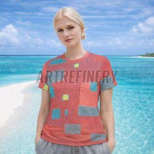 Womens Pink Sky Blue Patchwork Cotton T-Shirt