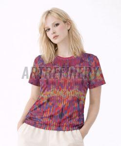 Womens Purple Red Geometric Glitch Pattern Cotton T-Shirt