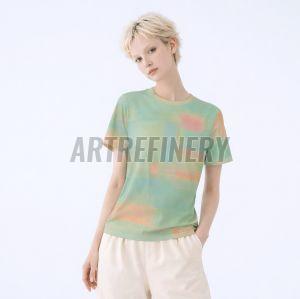 Womens Teal Apricot Abstract Cotton T-Shirt