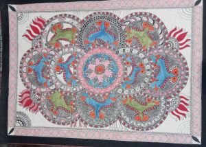 Fish Floral Pattern Madhubani Mithila Painting