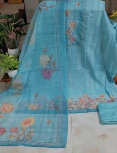 Pure Linen Cotton Embroidered Neckline Unstitched Suits