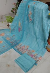 Pure Linen Cotton Embroidered Neckline Unstitched Suits