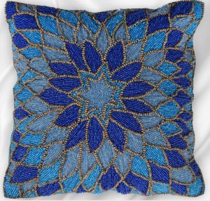 Blue Mandala Beaded Cushion Cover