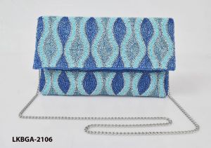Blue Wave Beaded Envelope Clutch Purse