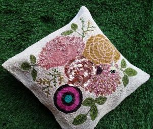 Floral Sequin Embellished Cushion Cover