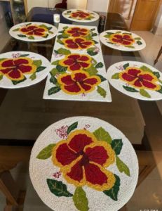 Hibiscus Floral Beaded Table Runner