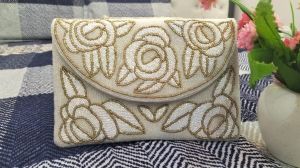 Ivory Rose Beaded Envelope Clutch Purse