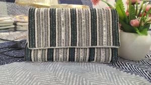 Metallic Stripe Beaded Envelope Clutch Purse