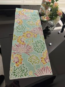 Mint Floral Garden Beaded Table Runner