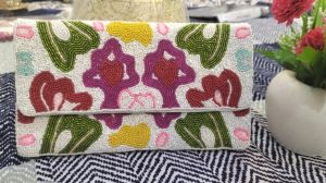 Motif Beaded Envelope Clutch Purse
