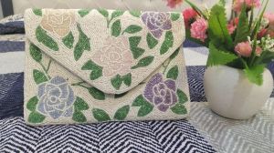 Pastel Floral Beaded Envelope Clutch Purse