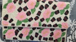 Pink Floral Beaded Envelope Clutch Purse