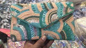 Turquoise Swirl Beaded Envelope Clutch Purse
