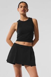Black High Neck Bra Tank and A Line Skirt Set
