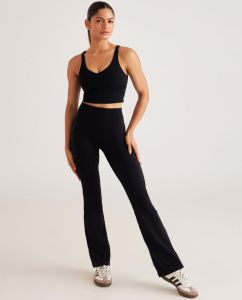 Black U Neck Sports Bra Bell Bottom Pant Set