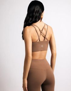 Brown Cross Strip Sports Bra and High Waist Legging Set