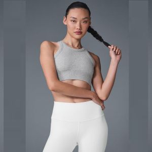 Grey Rib Top and Nylon Spandex Legging Set