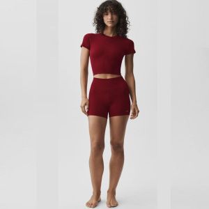 Red Cropped Sleeve Top High Waist Shorts