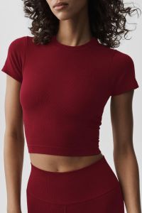 Red Cropped Sleeve Top High Waist Shorts