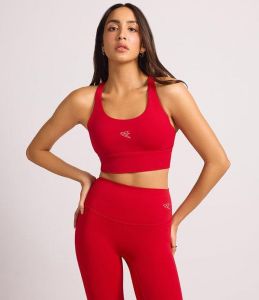 Red Cross Strip Sports Bra and High Waist Legging Set