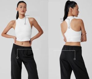 White High Neck Bra Tank and Black High Waist Pant