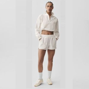 White Quarter Zip Pullover and High Waist Shorts Set