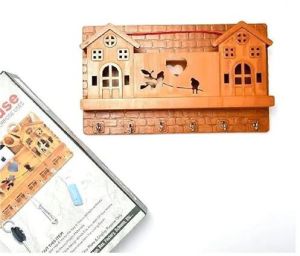 6 Hooks Plastic Wooden Home Key Holder