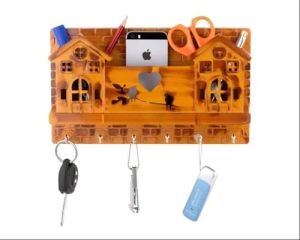6 Hooks Plastic Wooden Home Key Holder