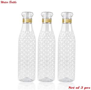 Diamond Cut Crystal Clear Plastic Water Bottle Set