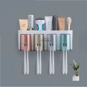 Wall Mounted Toothbrush Holder with 4 Mouthwash Cups