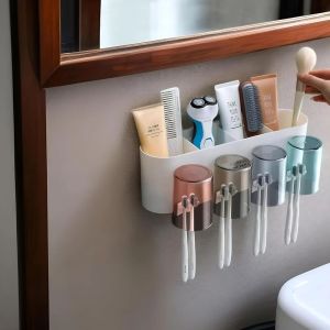 Wall Mounted Toothbrush Holder with 4 Mouthwash Cups